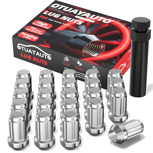 Image of OTUAYAUTO 1 /2-20 Lug Nuts - 23PCS Chrome 1 /2-20 Spline Wheel Lug Nut with Socket Key, Cone Seat, 17mm Hex, Replacement for Jeep Liberty, Grand Cherokee, Wrangler, Comanche Aftermarket Wheels