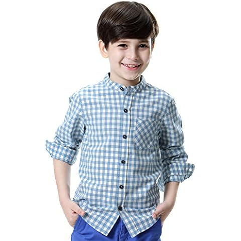 KID1234 Boys Shirts Long Sleeve Tops Cotton Plaid Clothes Kids School Uniform 6-14 Years Blue Cover