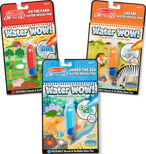 Melissa & Doug Water Wow! Reusable Color With Water Pad 3-Pack - Farm, Safari, Under the Sea
