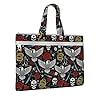 VAFZASC Portable Canvas Document Briefcase, Zippered File Bag with Handle for Office Meeting Travel, Cool Rock Wild Eagle Red Rose Skull Floral #1