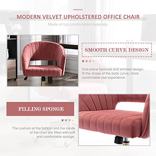 Image of Eifizek Velvet Office Desk Chair, Modern Adjustable Home Desk Chair with Wheels, Swivel Vanity Chair for Bedroom, Office, Vanity Study (Bean Paste Red)