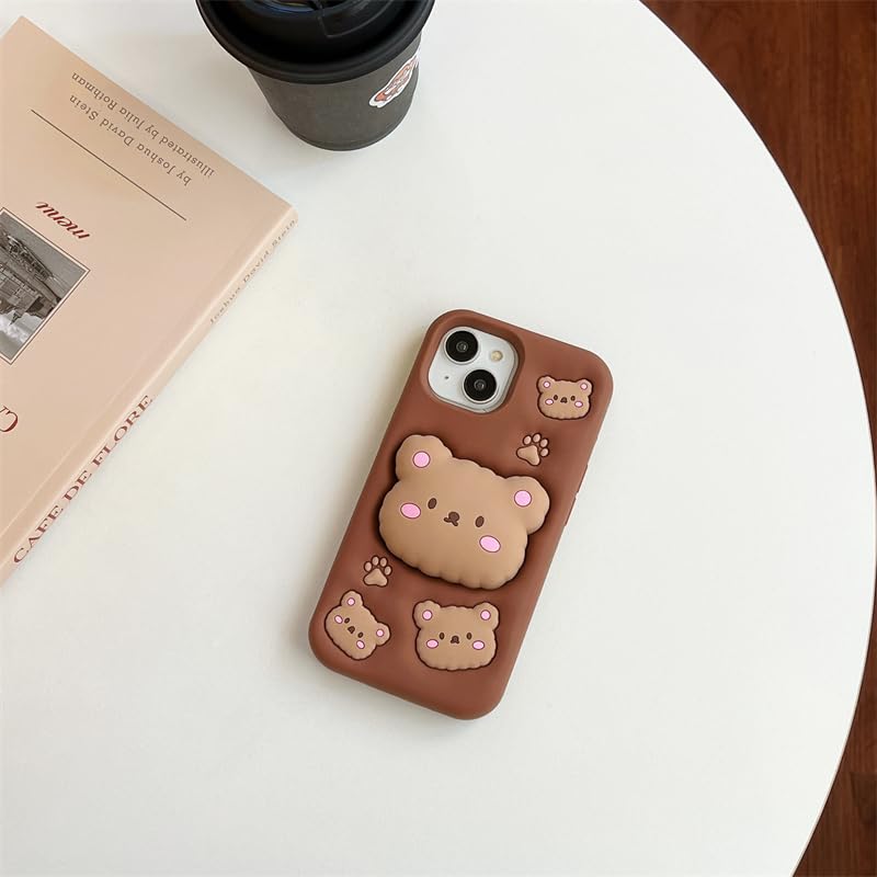 Image of COVERLY Back Cover iPhone 12 Pro Soft Silicone 3D Cute Cartoon with Holder Full Protective Case Compatible with iPhone 12 Pro (Bear),Brown
