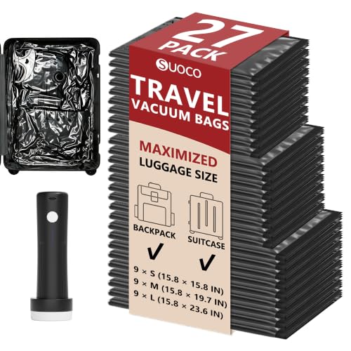 Image of Travel Vacuum Bags for Clothing with Cordless Pump 27 Combo, Black | Compression Packing Cubes Organizer Storage for Luggage Suitcase, Space Saver Seal Bags for Vacation Cruise