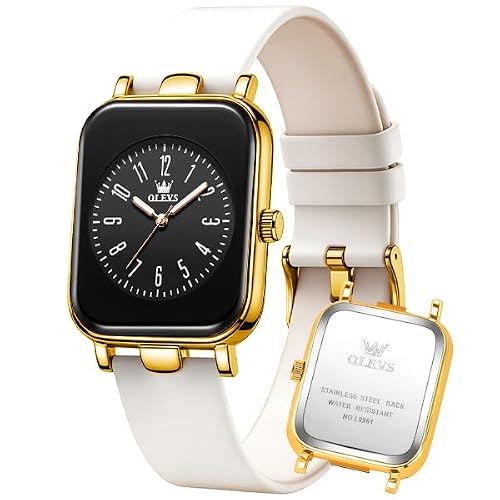 OLEVS Watch for Women Silicone Strap Waterproof Luminous Easy to Read Analog Casual Fashion Watches Gold&White