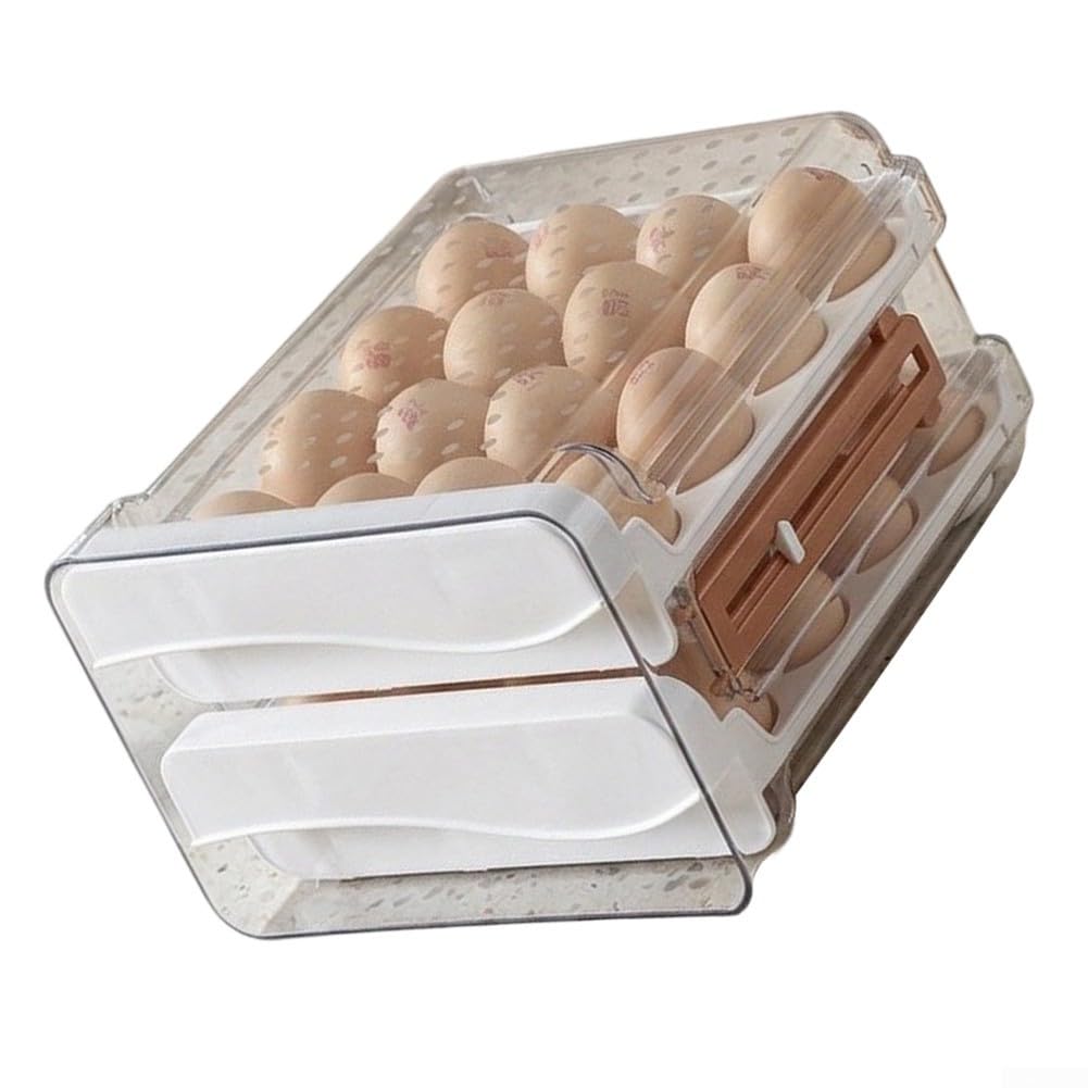 Soporte para huevos para frigorífico, apilable en 2 niveles, cajón organizador de 32 huevos, recipiente de plástico transparente con compartimentos extraíbles, ahorro de espacio para la cocina