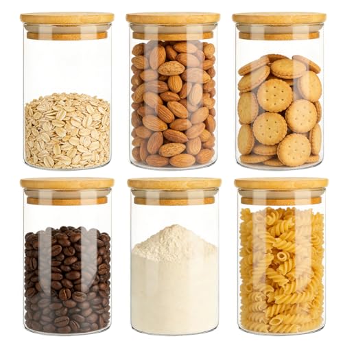 La Mejor Recopilación de Contenedores de Vidrio Con Tapa del mes. 42 Juego de 6 Frascos de Vidrio con Tapa de Bambú 1 Litro, Recipientes Herméticos de Cristal para Almacenar Alimentos, Contenedores de Cocina para Harina, Avena, Cereales, Pasta,...