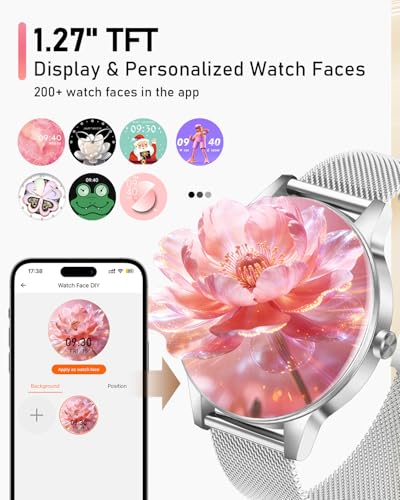 Image of Smart Watches for Women, 1.27'' TFT Fitness Watch With Bluetooth Answer /Make Call,24H Heart Rate /SpO2 /Sleep Monitor /Menstrual Cycle /120+ Sports Fitness Tracker for iPhone Android iOS(4 Straps,Silver)