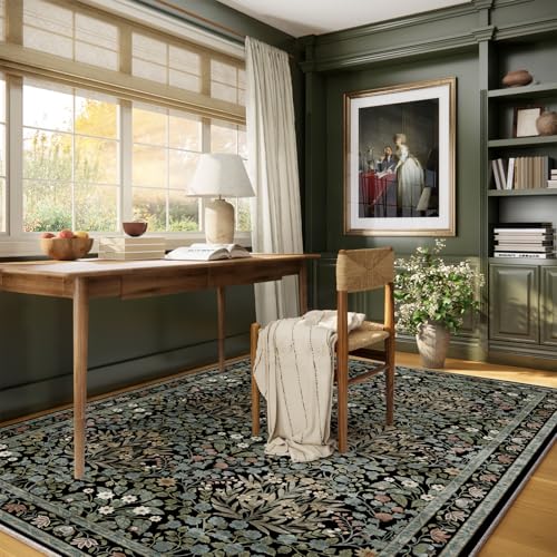 Image of Traditional Design Vintage Floral Area Rug 5 x 7,Washable Area Rugs - Perfect for Living Room, Bedroom, Pet & Child Friendly, Nursery - Stain & Water Resistant Non-Slip, Dining Room Decor