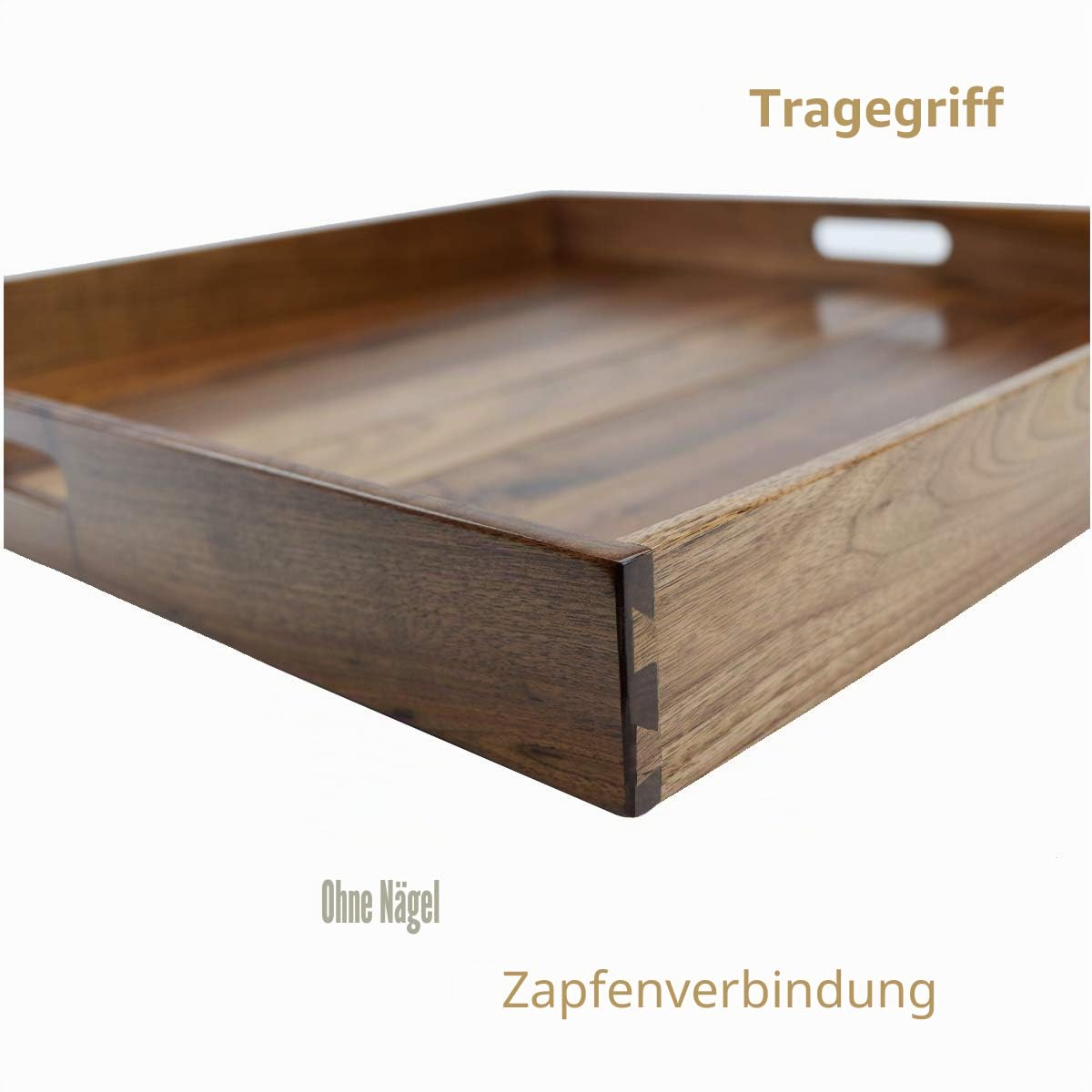 Extragroßes quadratisches Tablett aus schwarzem Walnussholz mit Griffen, für Tee, Kaffee oder Frühstück im Bett, klassisches dekoratives Serviertablett aus Holz, 61 x 61 cm
