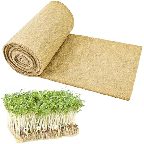 Emsiok 1Roll 10" X 157" Microgreen Growing Mat Hemp Fiber Grow Mats Microgreens Growing Kit Jute Hydroponic Pads Indoor Organic Production for Microgreen Starter Tray Wheatgrass Sprouts Cover