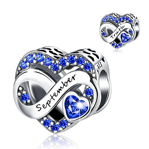 Birthstone Charm for Bracelet Necklace - 925 Sterling Silver Love Heart Happy Birthday Charm - Women's Jewelry Gift