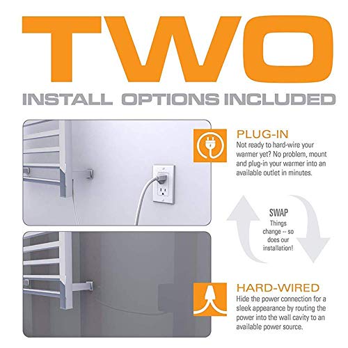 Radiador toallero eléctrico para baño, Acero Inoxidable 304, con Temporizador, 8 Barras de Pared y Estante Superior, 80 W, 50 x 50 x 24 cm, Brillante, Har (Bright-Plug in)