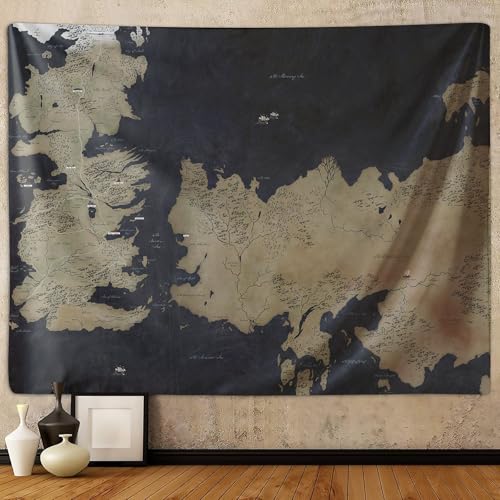OSUNBD Vintage World Map Tapestry 80x60 Inch - Antique Sailboat Wall Art, Black Flannel Fabric Decor for Men's Bedroom, Dorm & Living Room, Large Retro Wall Hanging, Machine Washable