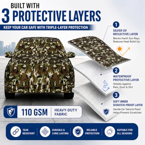 Image of Pivalo Car Body Cover for Tata Harrier All Model & Years (2019-2026) 100% Waterproof with Mirror Pockets, Triple Stitched Dustproof Heat Resistant UV Protection (Military /Jungle /Camouflage)