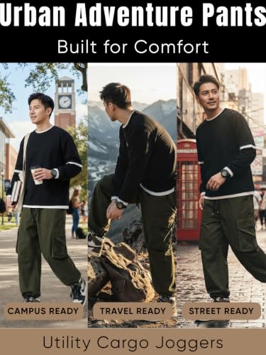 Image of GRECIILOOKS Men's Cargo Pants | 6 Pocket Cotton Cargo Joggers for Men | Loose Fit Stylish Pant with Pockets | Casual Baggy Trousers & Streetwear Lower