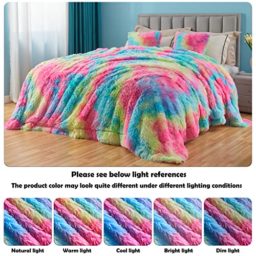 GONAAP Fuzzy Faux Fur Throw Blanket Twin Size Dark Rainbow Super Soft Cozy Plush Fuzzy Shaggy Blanket for Couch Sofa Bed (Dark Rainbow, Twin(60"x80"))