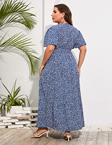 Image of ShopWonder Womens Plus Size V Neck Wrap Maxi Dress High Waist Ruffle Summer Casual Dress with Belt