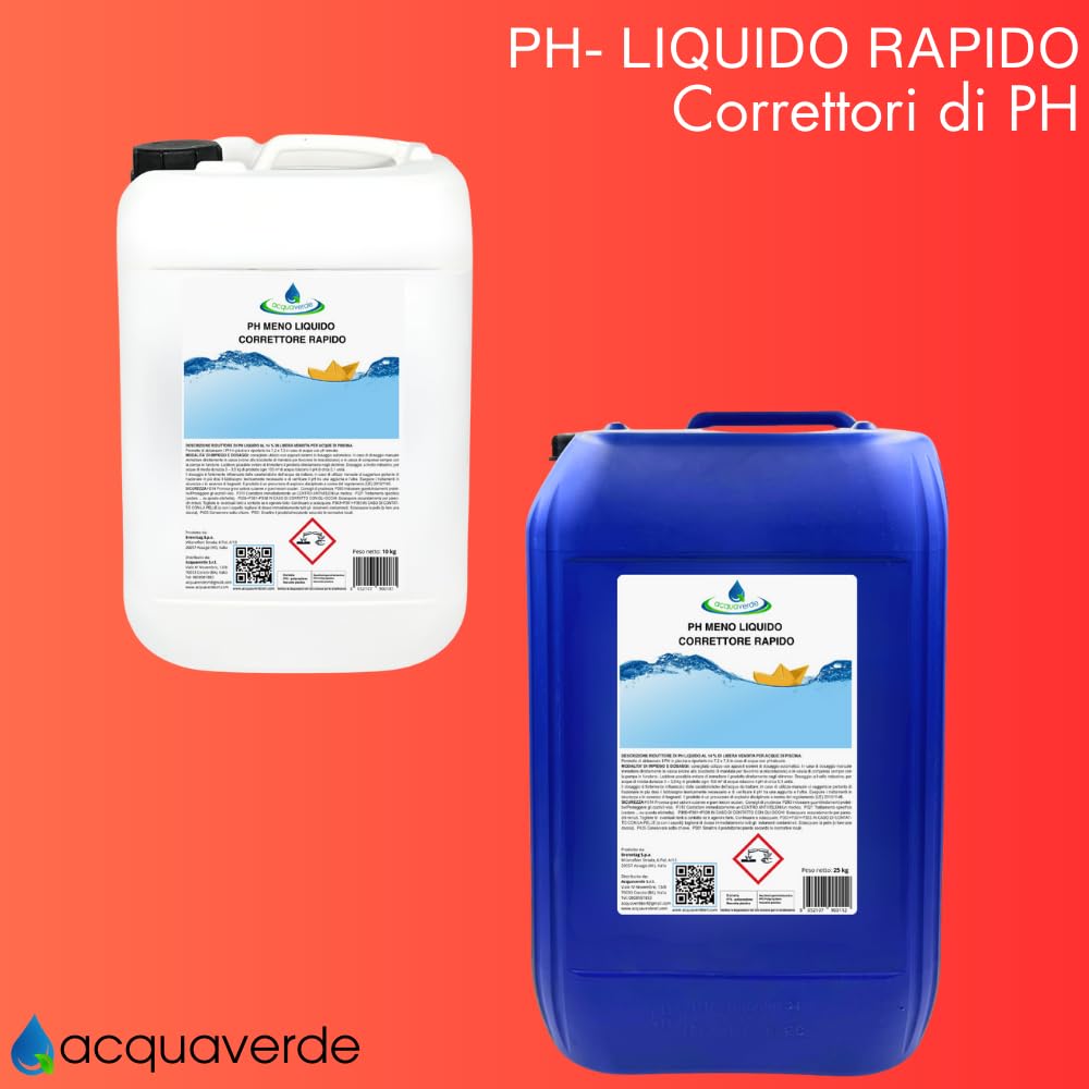 acquaverde | Ph - Meno Correttore Liquido, Regolatore e Abbattitore di Ph per Manutenzione Acqua di Piscina, Consigliato anche per Dosatori Automatici, 25 kg
