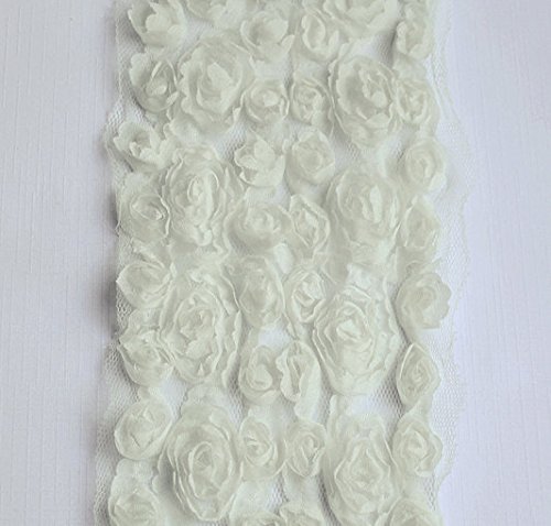1 Yard Chiffon Rose Lace Trim Applique Ivory Light Cream Rosette Bridal Wedding 6 Row Tutu Dress FRE