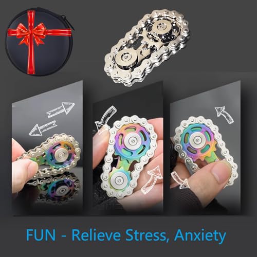 Image of Fidget Spinners Toys for Adults & Teens - Metal Fidget Toy Bike Chain Fidget Sprocket Chain Fidgets Toy for Relief Anxiety ADHD Autism Cool Gadgets Desk Offices Gift Sensory Adult Fidget Toys（Silver）