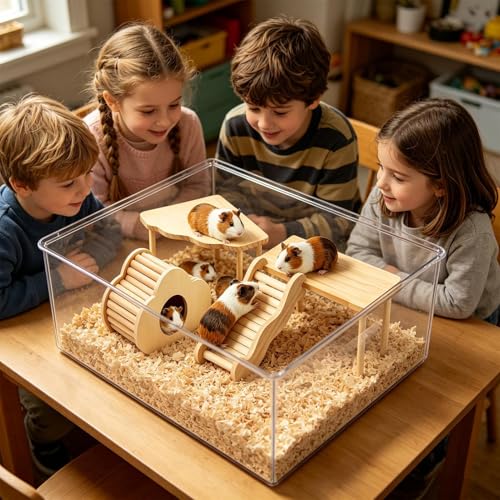 Cueva de hámster con escalera de madera natural para jaula de roedores 3