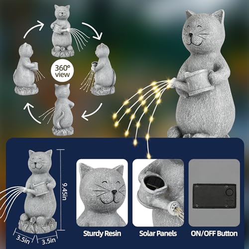 Zobbx SOLAR CAT STATUE Garden Outdoor Statue: Cat Figurine With Led Lights Outside Decor Clearance thumb #1