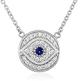 My Daily Styles 925 Sterling Silver White Blue CZ Round Hamsa Evil Eye Womens Pendant Necklace