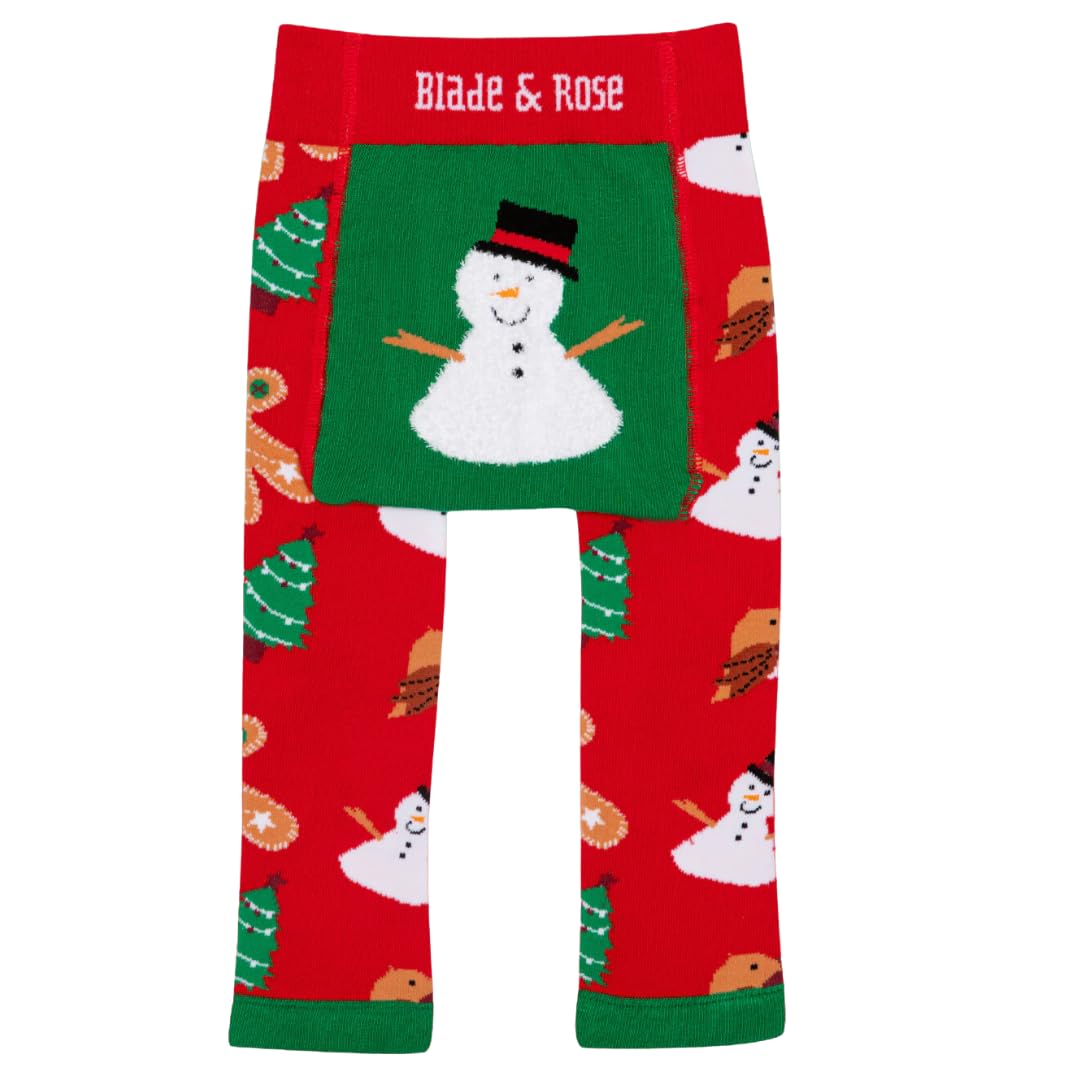 Blade & Rose Unisex Red/Green | Snowman Leggings | Leggings For Babies & Toddlers | Size 0-6 Months