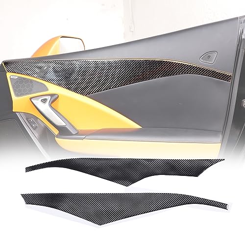Car Door Speaker Upper Edge Panel Decals Sticker Compatible with Corvette C7 Stingray 2014-2019 Soft Carbon Fiber 2PCS Inner Door Panel Cover Trim Accessories (Black Carbon)