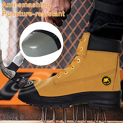 Anitake Steel Toe Boots For Men, Work Boots For Men Non-Slip Impact Resistance Electrical Safety Insulation Construction Boots Breathable & Comfortable Mens Work Boots 6Inch 100% Leather #TOP1