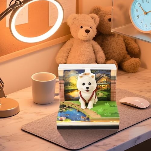 Calendario de escritorio 3D de perro que elimina el desorden decorando con escultura de papel 3