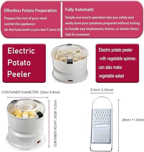 Elektrischer Kartoffelschäler, automatische Schälmaschine mit Sicherheitsverriegelung, One-Touch-Bedienung, kein Durcheinander für Apfel, Karotte und Obst (1 kg Kapazität)