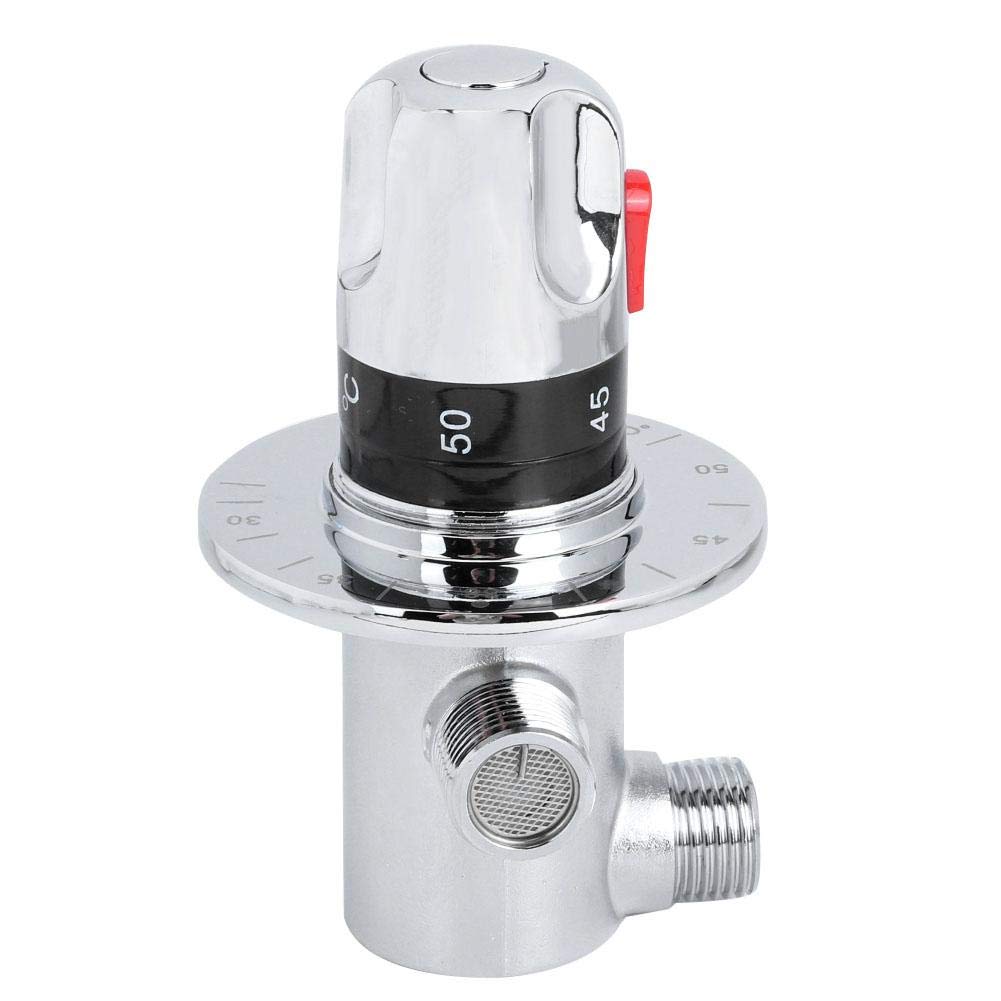 Valvola termostatica 1 pz, ottone massiccio filettatura G1 / 2 valvola rubinetto di controllo temperatura miscelazione acqua calda/fredda, 38 pulsante di protezione di sicurezza, per scaldabagno