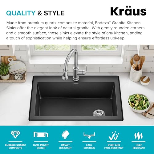 KRAUS Black 33 in Single Bowl Drop In Granite Kitchen Sink KGD-54BLACK - image 2