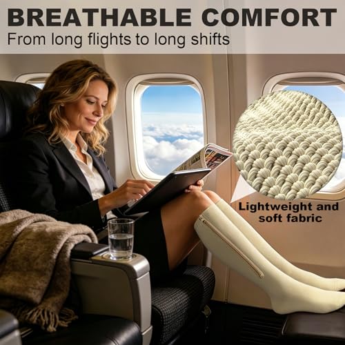 Image of CASMON 2 Pairs Zipper Compression Socks for Women & Men,15-20 mmHg Closed Toe Knee High Support Sock for Varicose Vein Edema