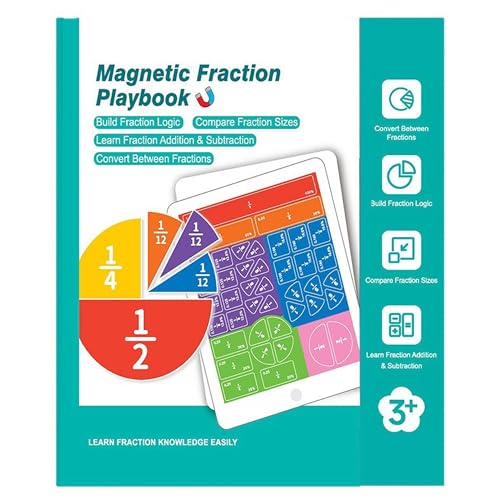 Odetina Magnetic Fraction Puzzle, 22x17.8 cm Demonstration Book with Fraction Squares and Circles, Math Manipulatives for Homeschool Classroom