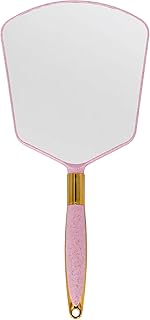 YCHMIR Hand Mirror, Handheld Mirror with Handleï¼ŒBarber Hairdressing Handheld Mirrorfor for Salon 6 x 13 inch Pink-Square