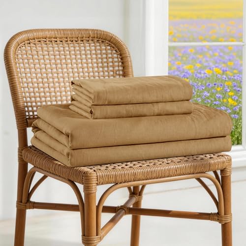 Image of 100% French Linen Sheet Set 4Pcs Deep Pocket 16 inch, Full Size Rust