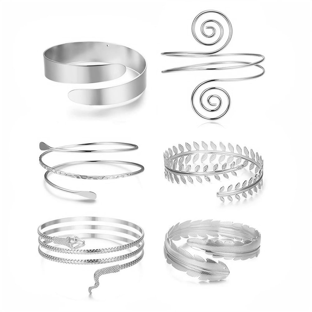 FDEETY Pulsera Mujer 6 Pcs Llamativos Aleación Serpiente Vintage Joyería de Boda ideales para Fiestas Festivales y Moda Diaria（Plata）