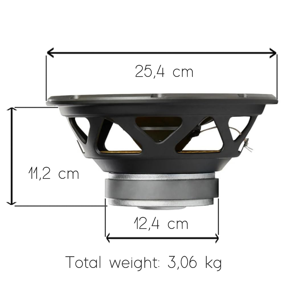 Kit Set para JBL Stage 102, 1 subwoofer de 25 cm 250 mm 10", Bobina Simple de 4 ohmios, 225 vatios RMS y 900 vatios máx, para maleteros, 1 Unidad + Conector faston Incluido
