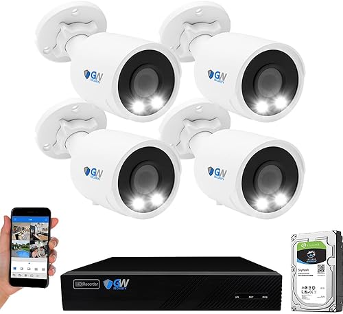GW Security 4K Smart AI Sistema de cámara de seguridad, 8 canales 12MP PoE NVR, 4 x UHD 4K 8MP IP cámaras bala de micrófono para interiores y