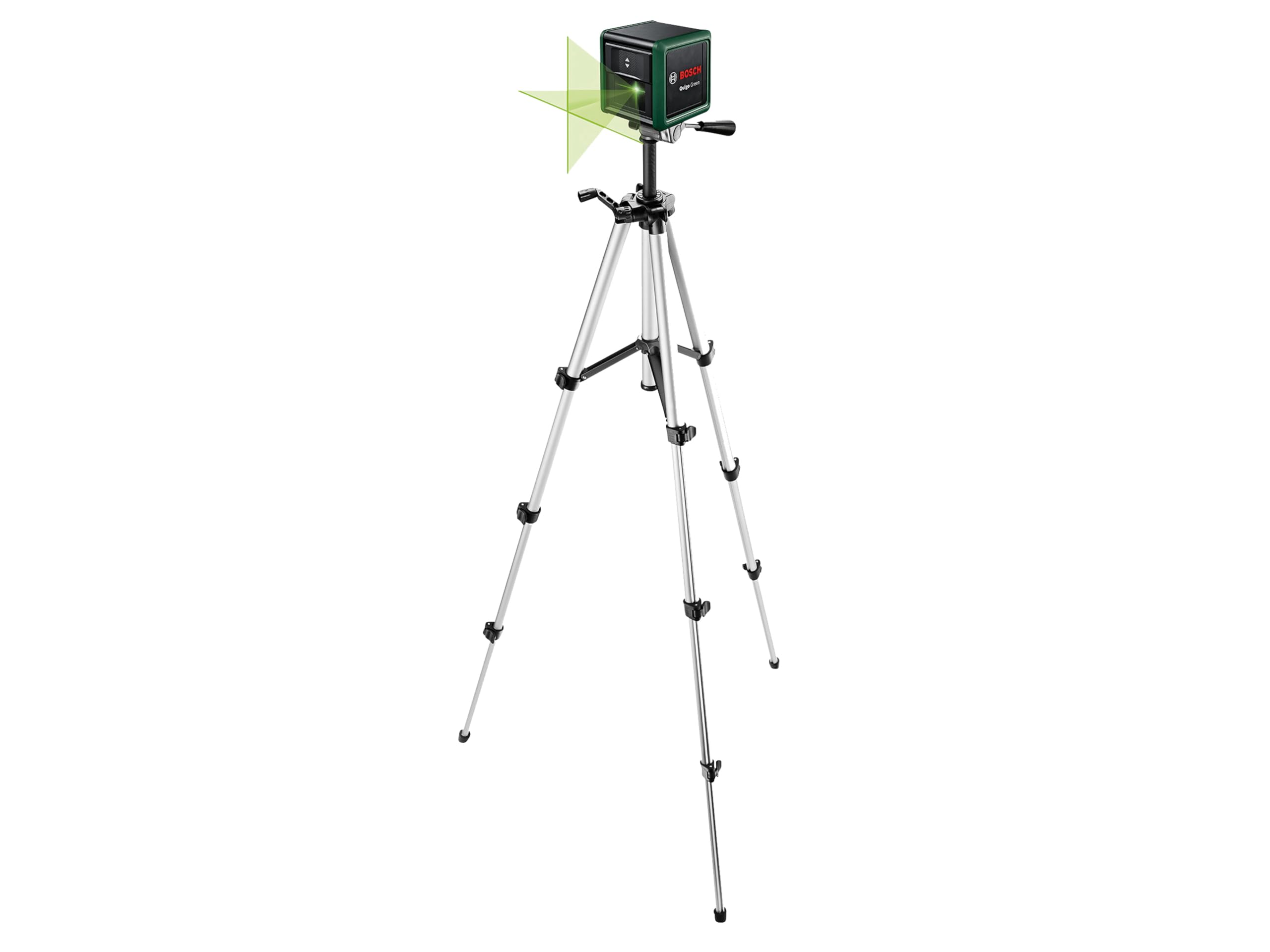 Bosch Home and Garden Kreuzlinienlaser Quigo Green mit Stativ (grüner Laser für bessere Sichtbarkeit, Gehäuse aus recyceltem Kunststoff, im E-Commerce Karton)