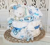Windeltorte XXL - Kuschelhase mit Namen + Schnullerkette & Greifling mit Namen - Geschenk, Babyparty, Geburt oder Taufe + auf Wunsch, gratis Grußkärtchen