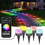 Brizled Smart Outdoor Ground Lights, 50FT 130LM RGBCW Color Changing LED Pathway Lights, App Control Landscape Lighting Works with Alexa & Google Assistant for Halloween Christmas Garden Yard Walkway