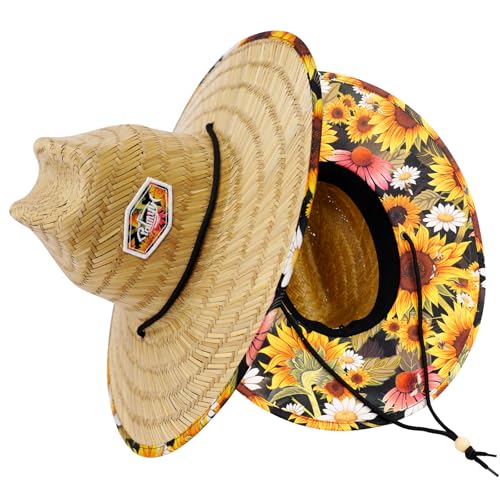 Image of Palmyth Straw Hat for Men & Women Sun Hats, Beach Hat, Fishing Hat Wide Brim UPF 50+ Sun Protection