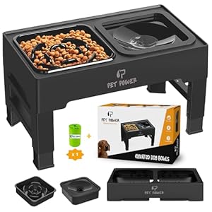 Dog Bowls Elevated, 4 Adjustable Height Raised Dogs Bowl with No-Spill Water Dish & Slow Feeder, Non-Slip Food & Water Bowl for Small Medium Large Dogs – Elevated Dog Bowls Large Breed