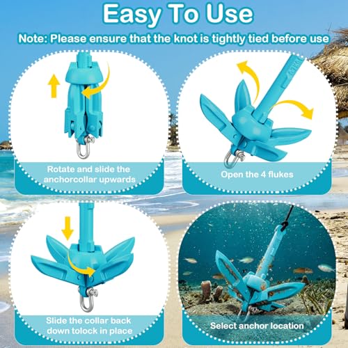 Image of MorningRo 1 Pack 1.5 /3.5 lb Marine Kayak Anchor Kit with 40ft Rope and Buoy Folding Grapnel Boat Anchor Kit Kayak Fishing Accessories for Small Boats, Canoe, SUP Paddle Boards
