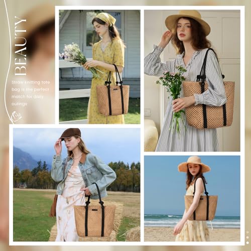Straw Bags For Women, Crochet Beach Bag Large Woven Shoulder Purse Handbag, Beach Tote Straw Bag for Summer Vacation 7