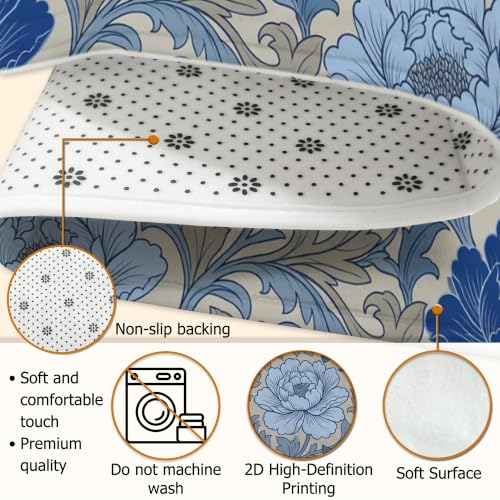 Alfombra antideslizante rectangular azul floral decorativa de dormitorio 7