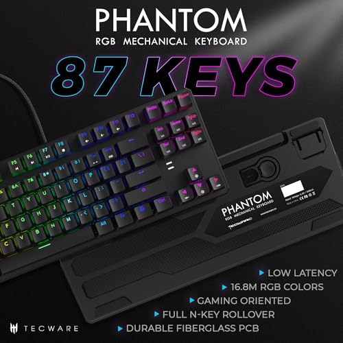Image of TECWARE Phantom 87 Key RGB Mechanical Gaming Keyboard | Outemu Brown Switch | 16.8M Color LED Lighting | 18 Pre-Set | Low Latency | N-Key Rollover | Software Customizable Keys | Wired USB Connection